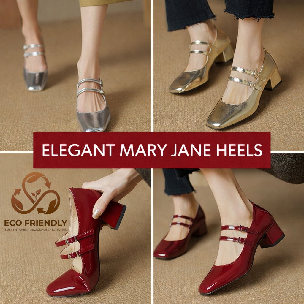 Sapato Feminino Mary Jane Salto Bloco &ndash; Verniz Premium com Duas Fivelas